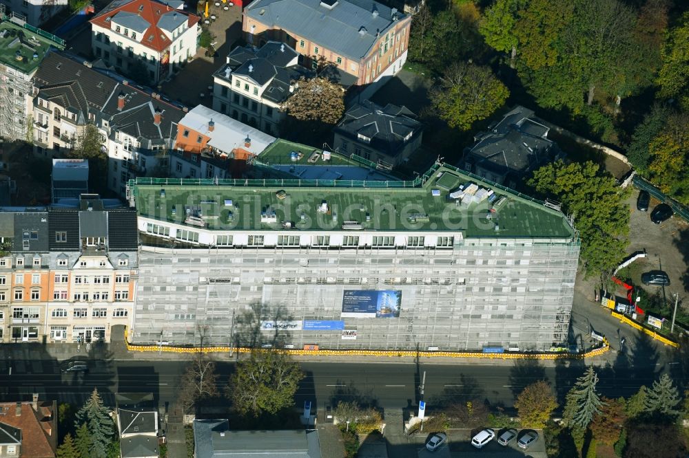 Dresden von oben - Baustelle zum Neubau der Pfund-Höfe von einer Wohn- und Gewerbefläche entlang der Bautzner Straße und der Prießnitzstraße in Dresden im Bundesland Sachsen, Deutschland