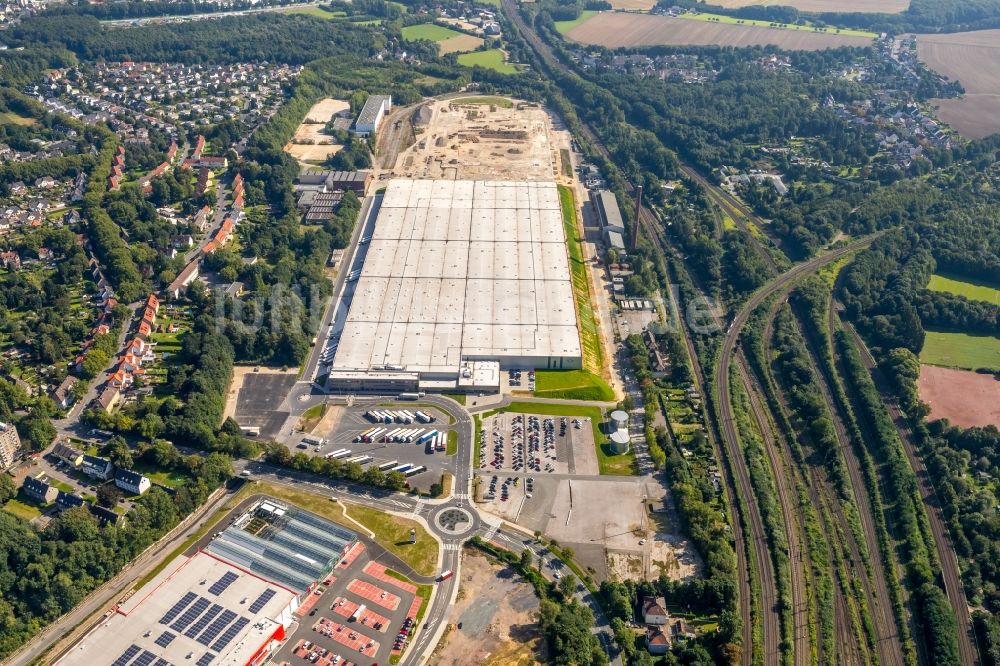 Luftaufnahme Bochum - Baustelle zum Neubau von Produktions- und Logistik- Hallen am OPEL Werk II und III in Langendreer in Bochum im Bundesland Nordrhein-Westfalen