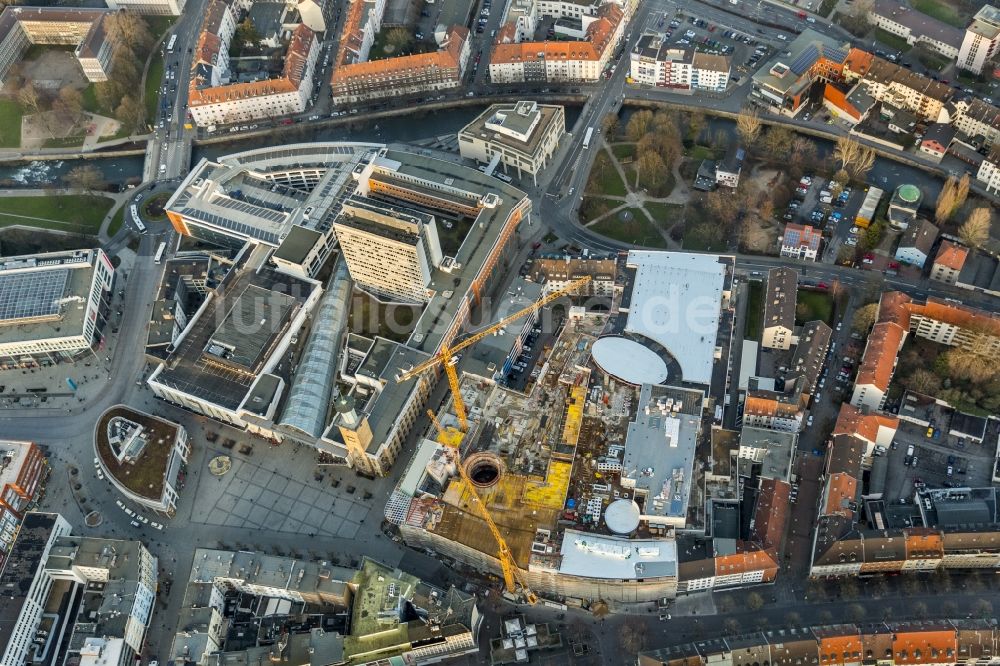 Hagen von oben - Baustelle zum Neubau der Rathaus- Galerie von Hagen im Bundesland Nordrhein-Westfalen NRW