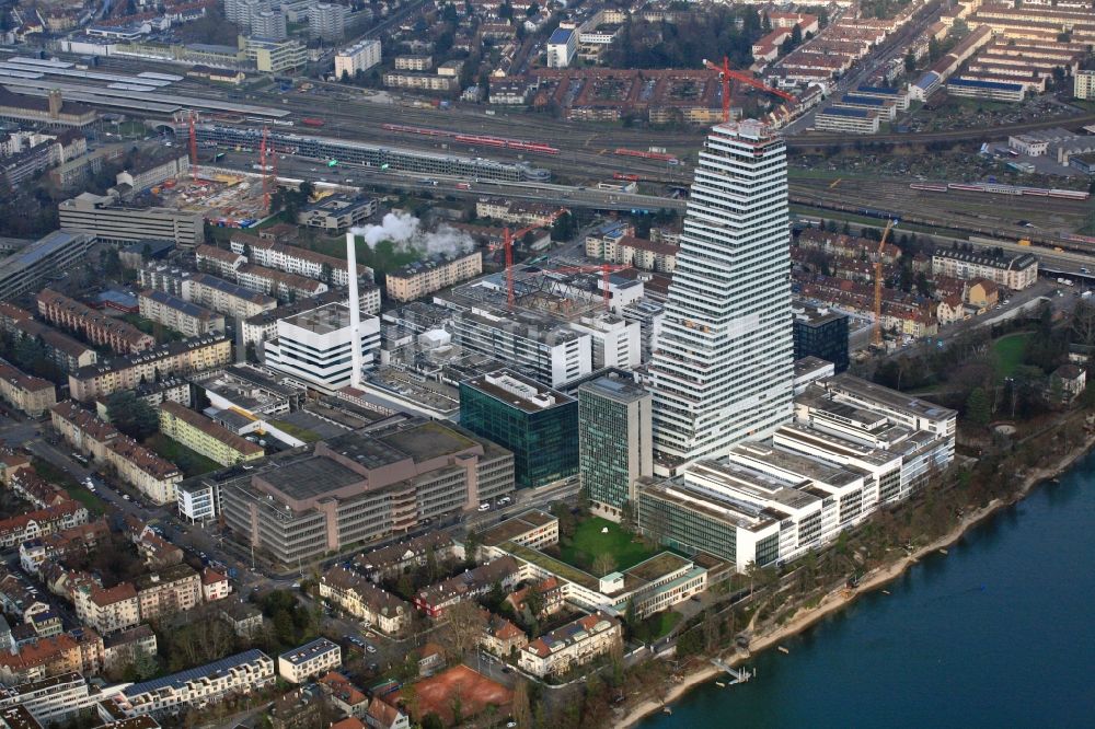 Luftbild Basel - Baustelle zum Neubau des Roche-Turm in Basel in Schweiz