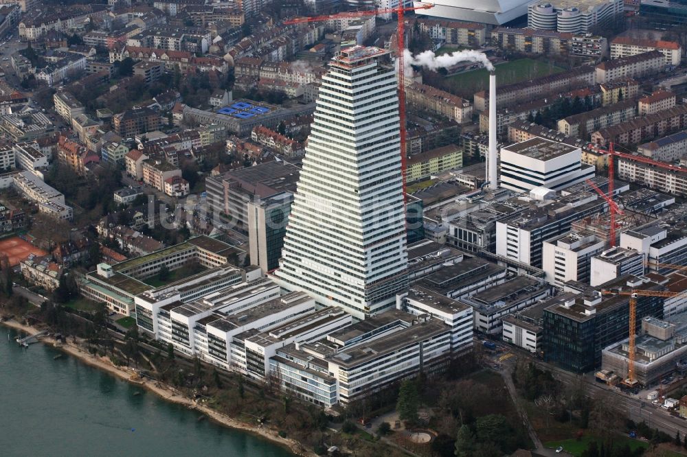 Basel von oben - Baustelle zum Neubau des Roche-Turm in Basel in Schweiz