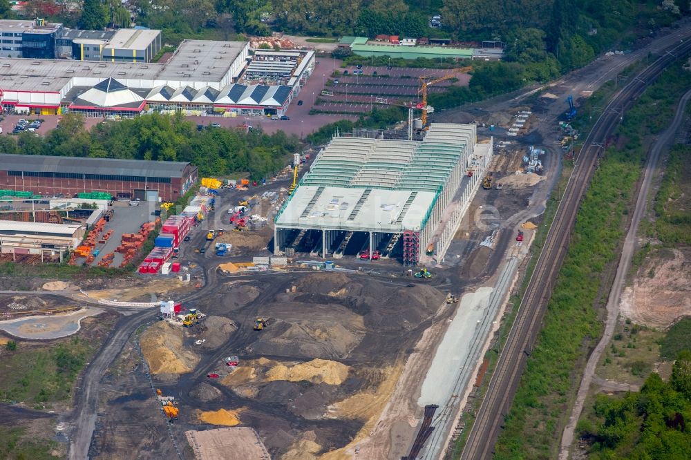 Dortmund von oben - Baustelle zum Neubau RRX- Betriebswerk an der Bornstraße durch die dechant hoch- und ingenieurbau gmbh in Dortmund im Bundesland Nordrhein-Westfalen