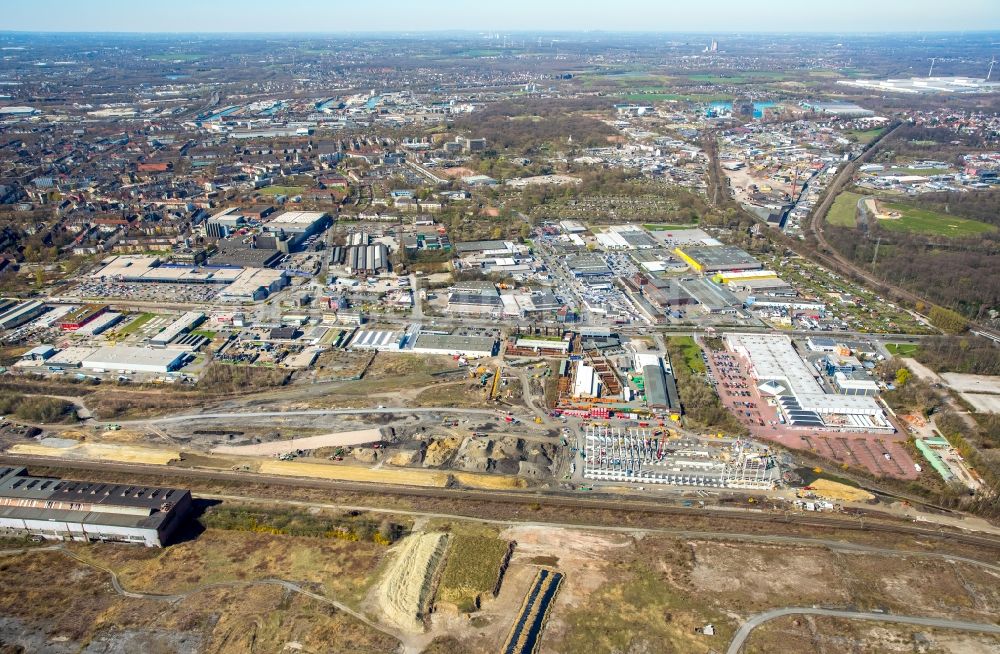 Dortmund aus der Vogelperspektive: Baustelle zum Neubau RRX- Betriebswerk an der Bornstraße durch die dechant hoch- und ingenieurbau gmbh in Dortmund im Bundesland Nordrhein-Westfalen