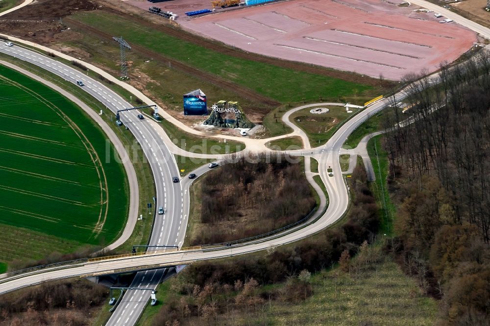 Rust von oben - Baustelle zum Neubau Rulatica Wasserpark Europa-Park Rust in Rust im Bundesland Baden-Württemberg, Deutschland