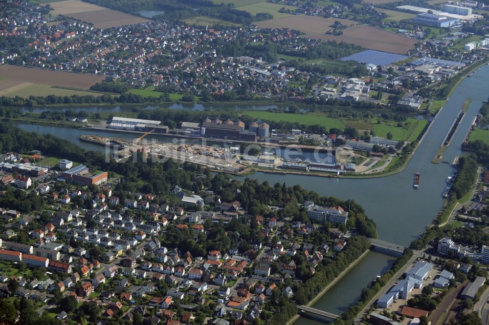 Luftbild Minden - Baustelle zum Neubau der Schleuse im Wasserstraßenkreuz in Minden im Bundesland Nordrhein-Westfalen