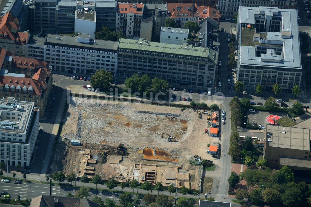 Leipzig von oben - Baustelle zum Neubau der Sächsischen Aufbaubank SAB an der Gerberstraße in Leipzig im Bundesland Sachsen