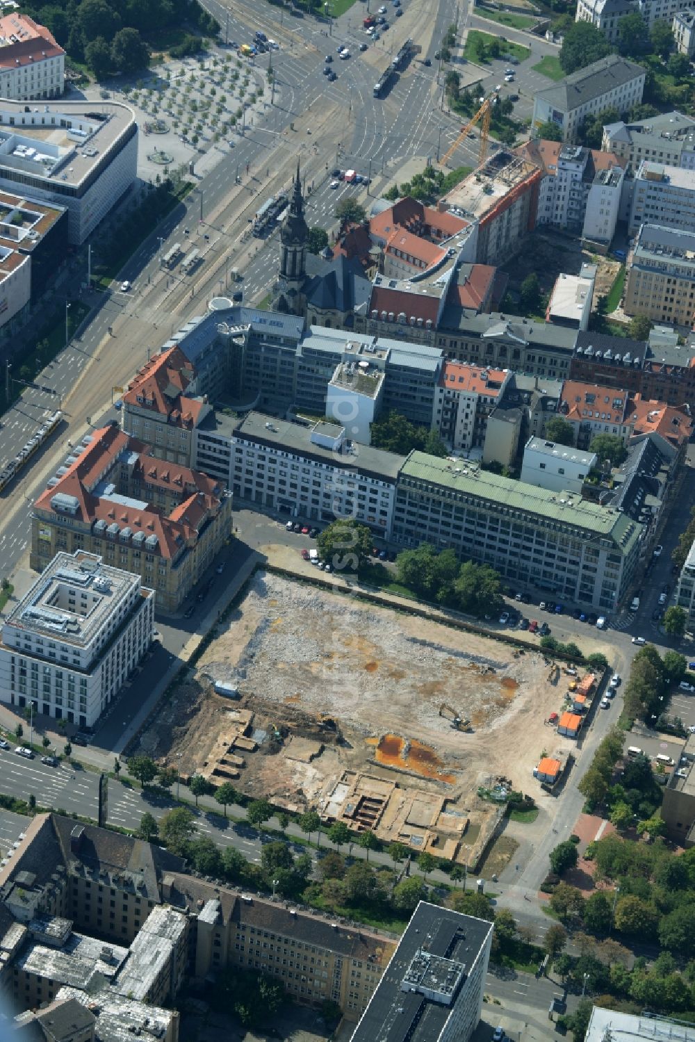 Leipzig aus der Vogelperspektive: Baustelle zum Neubau der Sächsischen Aufbaubank SAB an der Gerberstraße in Leipzig im Bundesland Sachsen