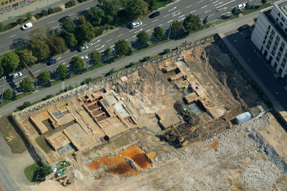 Luftbild Leipzig - Baustelle zum Neubau der Sächsischen Aufbaubank SAB an der Gerberstraße in Leipzig im Bundesland Sachsen