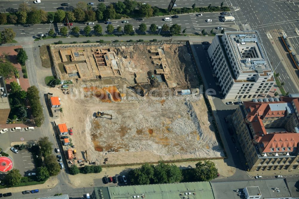 Leipzig von oben - Baustelle zum Neubau der Sächsischen Aufbaubank SAB an der Gerberstraße in Leipzig im Bundesland Sachsen