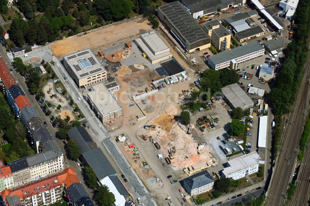 Luftbild Dresden - Baustelle zum Neubau Schul- Gebäude und der Kita Drewag-Areal in Dresden im Bundesland Sachsen, Deutschland