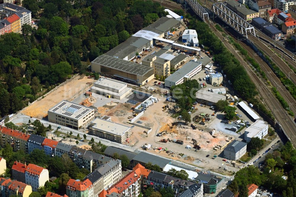 Dresden von oben - Baustelle zum Neubau Schul- Gebäude und der Kita Drewag-Areal in Dresden im Bundesland Sachsen, Deutschland