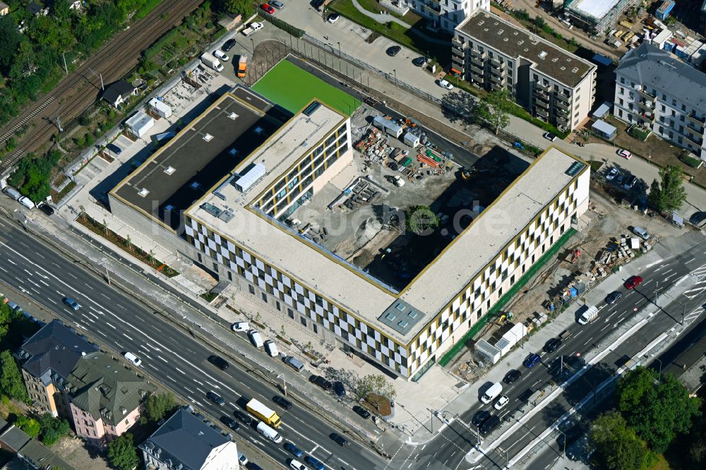 Luftaufnahme Dresden - Baustelle zum Neubau Schule im Ortsteil Albertstadt in Dresden im Bundesland Sachsen, Deutschland