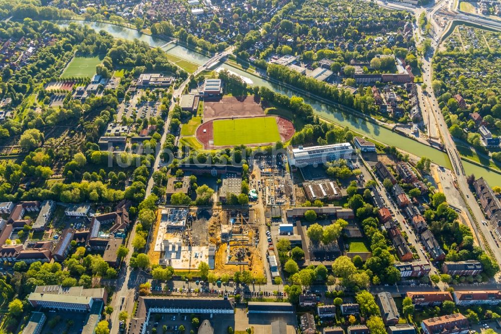 Luftbild Münster - Baustelle zum Neubau des Schulgebäudes an der Andreas-Hofer-Straße Ecke Manfred-von-Richthofen-Straße in Münster im Bundesland Nordrhein-Westfalen, Deutschland