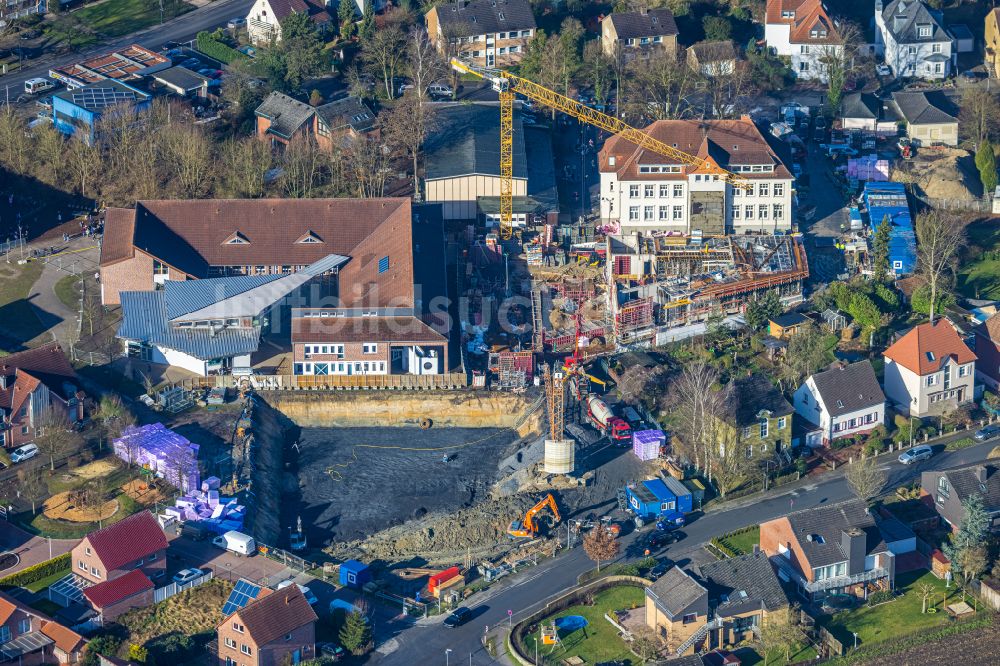 Hamm von oben - Baustelle zum Neubau des Schulgebäudes Arnold-Freymuth-Gesamtschule An der Falkschule in Hamm im Bundesland Nordrhein-Westfalen, Deutschland