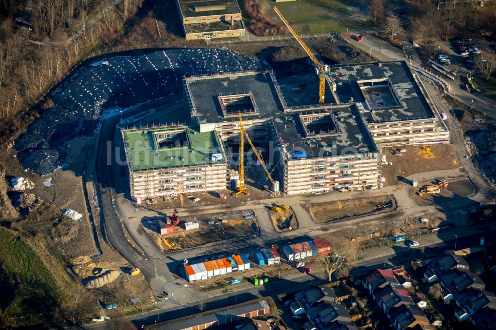 Luftaufnahme Essen - Baustelle zum Neubau des Schulgebäudes der Gustav-Heinemann-Schule in Essen im Bundesland Nordrhein-Westfalen, Deutschland