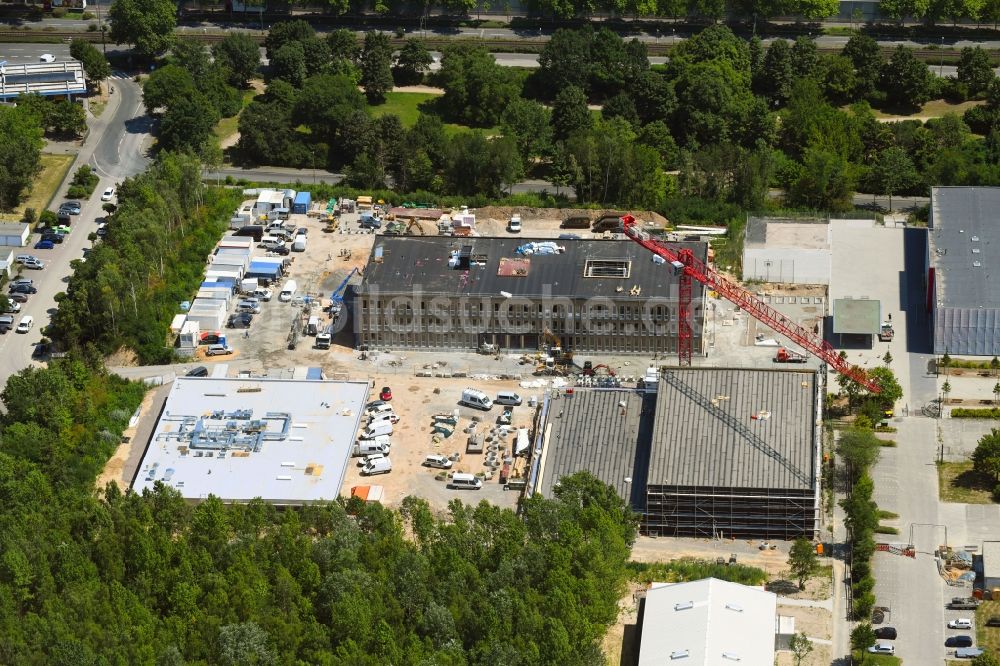 Frankfurt am Main aus der Vogelperspektive: Baustelle zum Neubau des Schulgebäudes Gymnasium Nord (Westhausen) in Frankfurt am Main im Bundesland Hessen, Deutschland