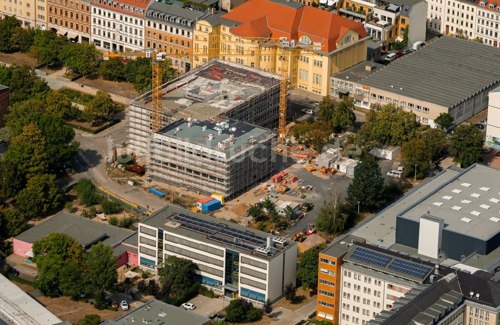 Luftbild Leipzig - Baustelle zum Neubau des Schulgebäudes an der Jablonowskistraße in Leipzig im Bundesland Sachsen, Deutschland