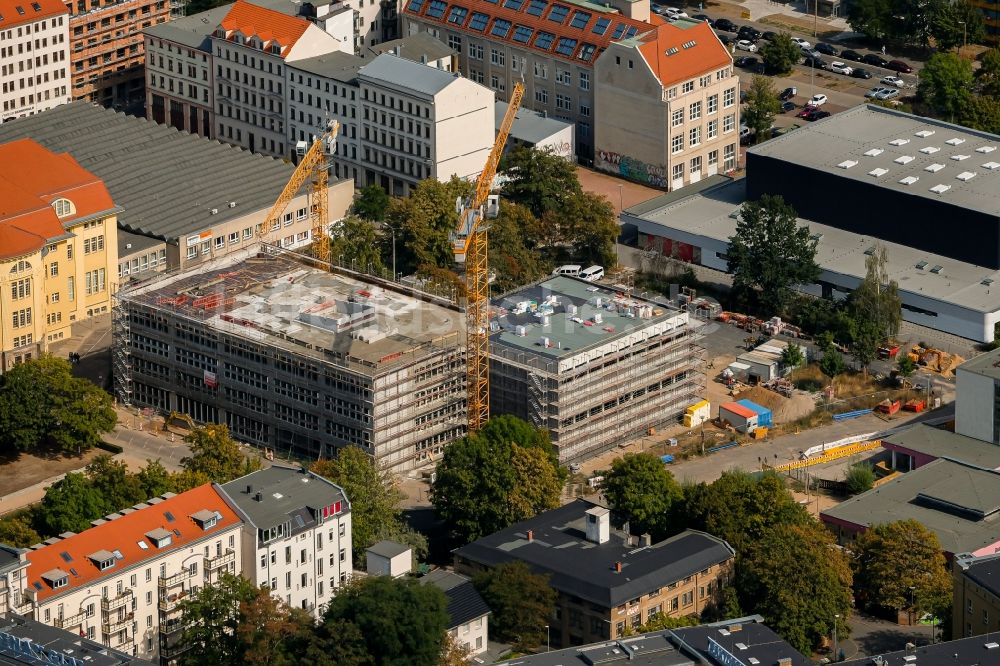 Luftaufnahme Leipzig - Baustelle zum Neubau des Schulgebäudes an der Jablonowskistraße in Leipzig im Bundesland Sachsen, Deutschland