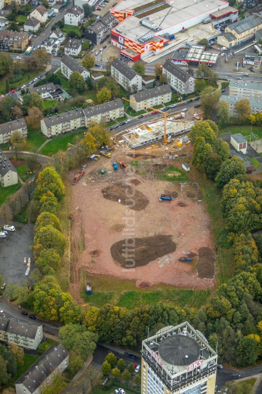 Luftbild Velbert - Baustelle zum Neubau des Schulgebäudes an der Kastanienallee in Velbert im Bundesland Nordrhein-Westfalen, Deutschland