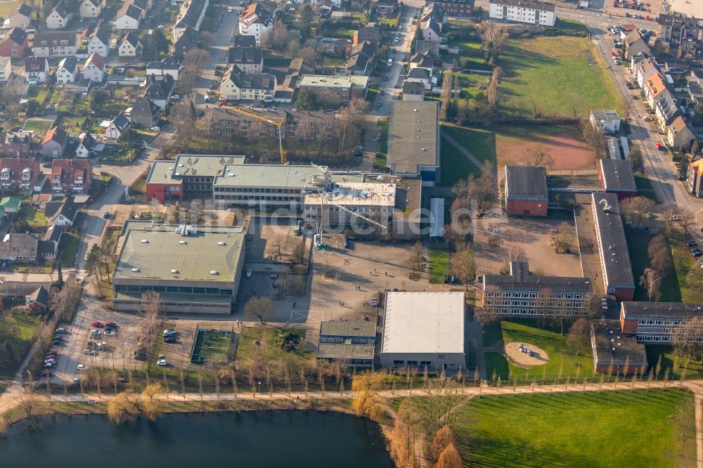 Hamm von oben - Baustelle zum Neubau des Schulgebäudes Märkisches Gymnasium an der Wilhelm-Liebknecht-Straße in Hamm im Bundesland Nordrhein-Westfalen, Deutschland