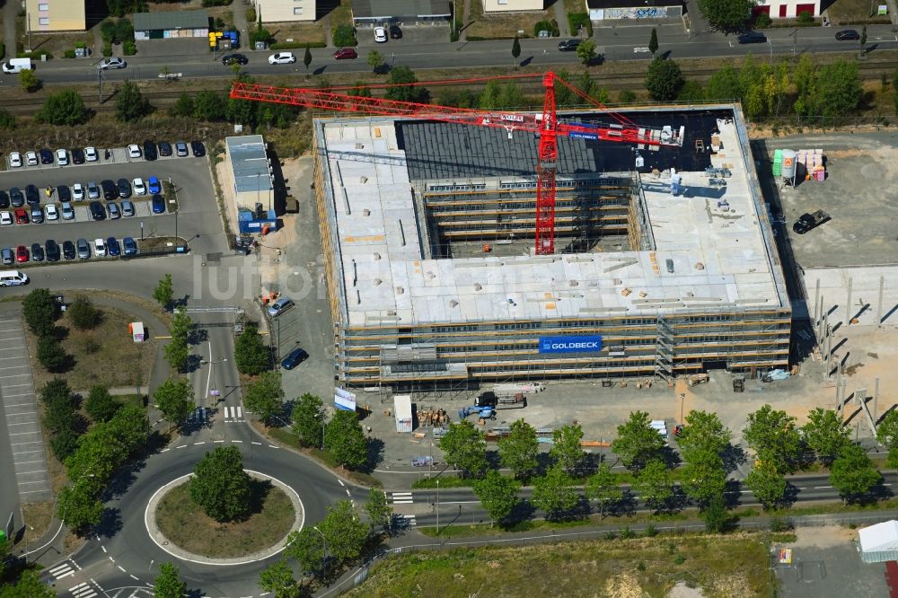 Luftaufnahme Leipzig - Baustelle zum Neubau des Schulgebäudes im Ortsteil Wiederitzsch in Leipzig im Bundesland Sachsen, Deutschland