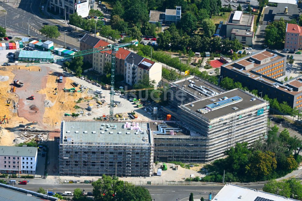 Luftbild Leipzig - Baustelle zum Neubau des Schulgebäudes Schule an der Prager Spitze in Leipzig im Bundesland Sachsen, Deutschland