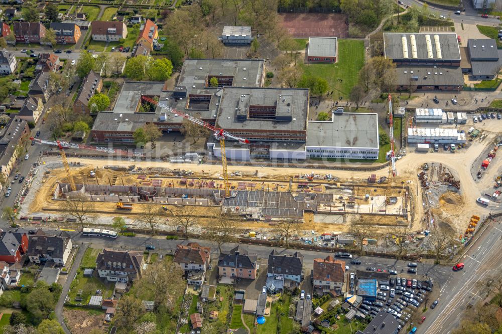 Luftbild Bochum - Baustelle zum Neubau des Schulgebäudes Schulzentrum Gerthe in Bochum im Bundesland Nordrhein-Westfalen, Deutschland