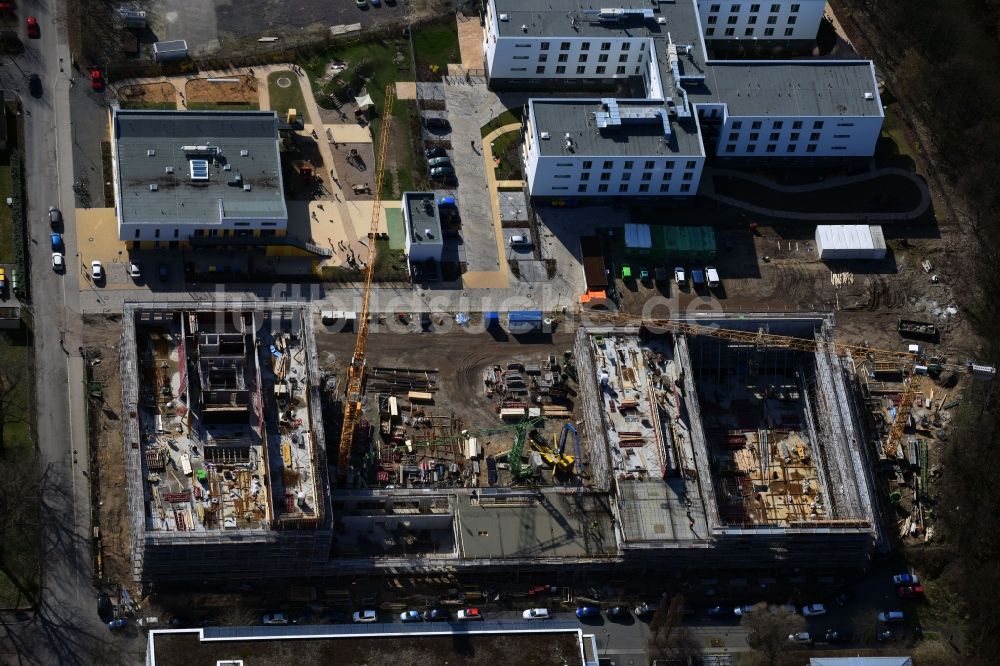 Luftbild Leipzig - Baustelle zum Neubau des Schulgebäudes Sportoberschule am Nordrand des Waldstraßenviertels in Leipzig im Bundesland Sachsen