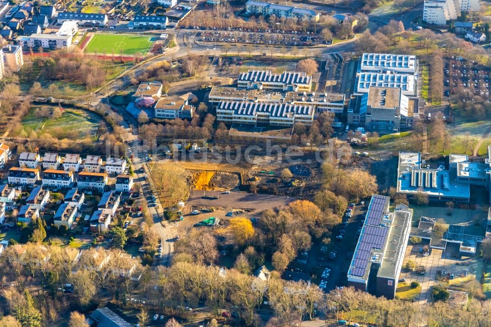 Luftbild Unna - Baustelle zum Neubau des Schulgebäudes mit Weiterbildungszentrum an der Berliner Allee im Ortsteil Alte Heide in Unna im Bundesland Nordrhein-Westfalen, Deutschland