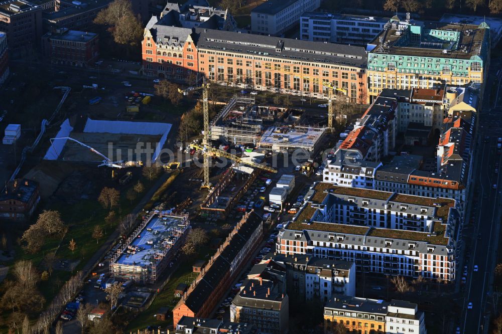 Luftbild Leipzig - Baustelle zum Neubau des Schulgebäudes Wilhelm- Busch- Grundschule in Leipzig im Bundesland Sachsen, Deutschland