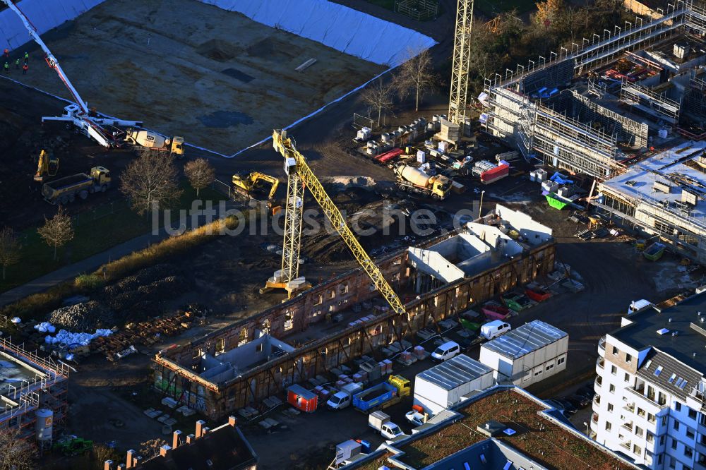 Luftaufnahme Leipzig - Baustelle zum Neubau des Schulgebäudes Wilhelm- Busch- Grundschule in Leipzig im Bundesland Sachsen, Deutschland