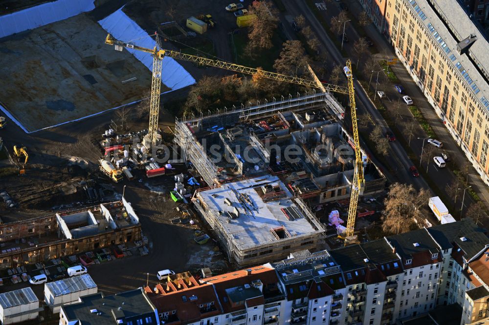 Leipzig aus der Vogelperspektive: Baustelle zum Neubau des Schulgebäudes Wilhelm- Busch- Grundschule in Leipzig im Bundesland Sachsen, Deutschland