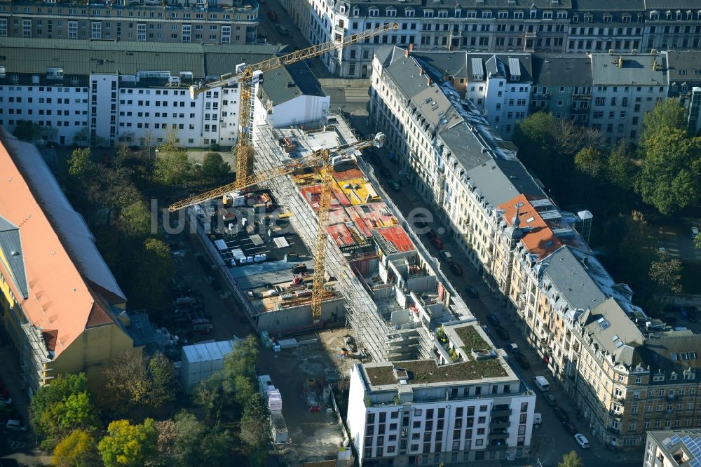 Dresden aus der Vogelperspektive: Baustelle zum Neubau des Schulgebäudes der Dr.-Zeigner-Schule an der Tieckstraße in Dresden im Bundesland Sachsen, Deutschland