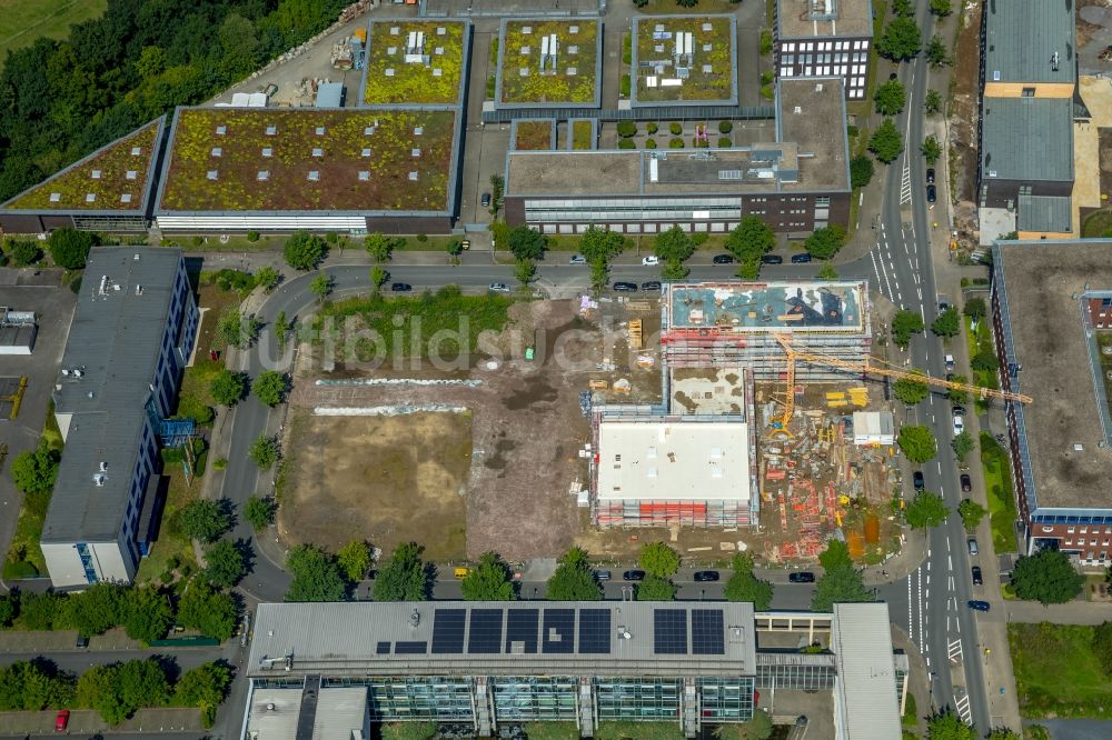 Bochum von oben - Baustelle zum Neubau des Schulungs- und Forschungszentrum EBZ (Europäisches Bildungszentrum der Wohnungs- und Immobilienwirtschaft) an der Springorumallee in Bochum im Bundesland Nordrhein-Westfalen - NRW, Deutschland