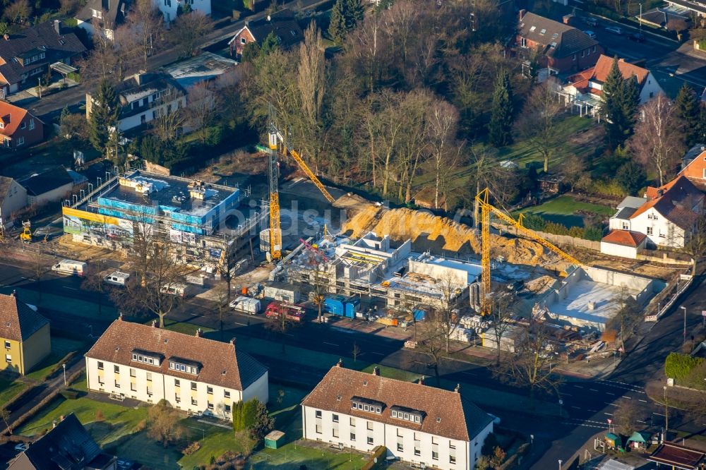 Hamm aus der Vogelperspektive: Baustelle zum Neubau einer seniorengerechten Wohnanlage an der Lippestraße in Hamm im Bundesland Nordrhein-Westfalen