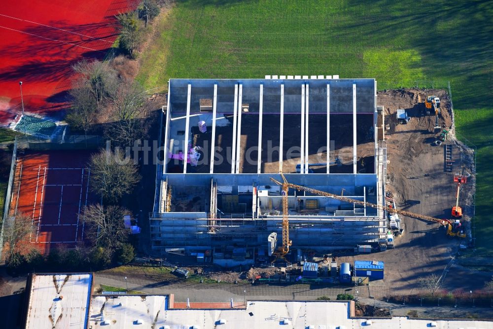 Luftaufnahme Kassel - Baustelle zum Neubau der Sporthalle Drei-Felder-Sporthalle (TASK-Halle) auf dem Gelände der Universität Kassel in Kassel im Bundesland Hessen, Deutschland