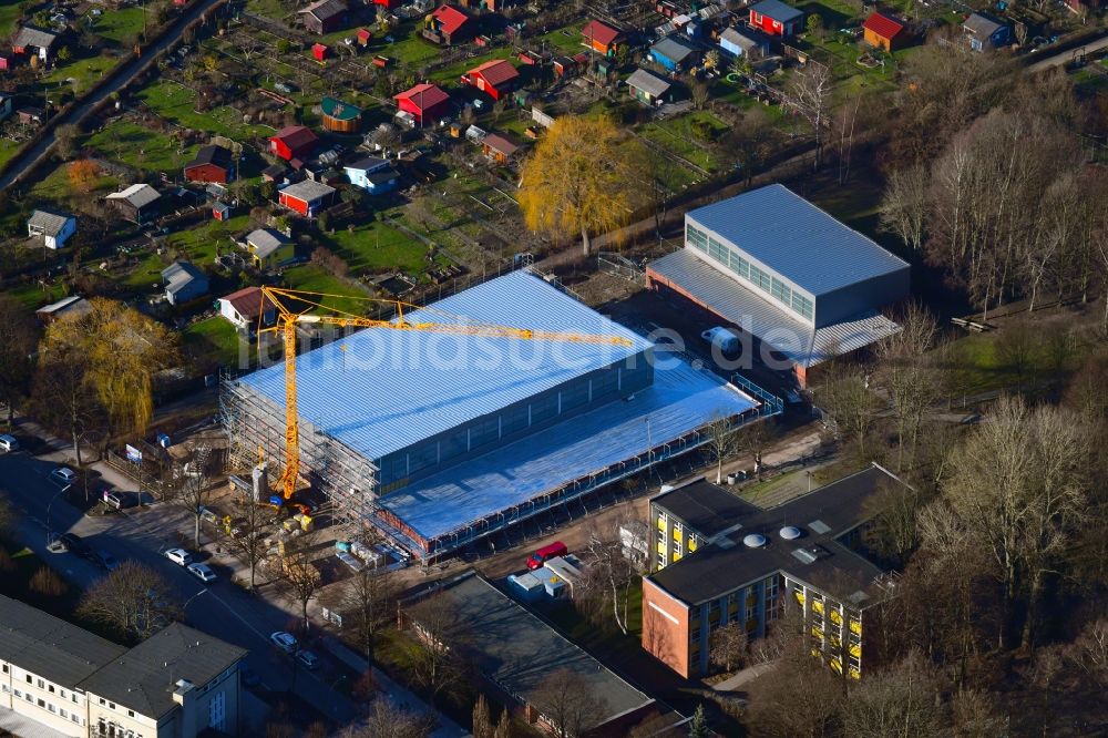 Hamburg aus der Vogelperspektive: Baustelle zum Neubau der Sporthalle am Horner Weg in Hamburg, Deutschland