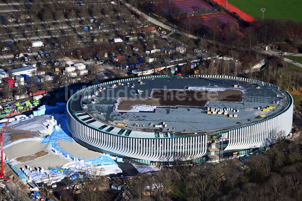 München aus der Vogelperspektive: Baustelle zum Neubau der Sporthalle SAP Garden in München im Bundesland Bayern, Deutschland