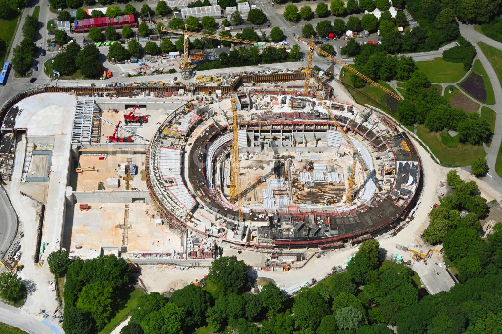 München von oben - Baustelle zum Neubau der Sporthalle SAP Garden im Ortsteil Milbertshofen-Am Hart in München im Bundesland Bayern, Deutschland