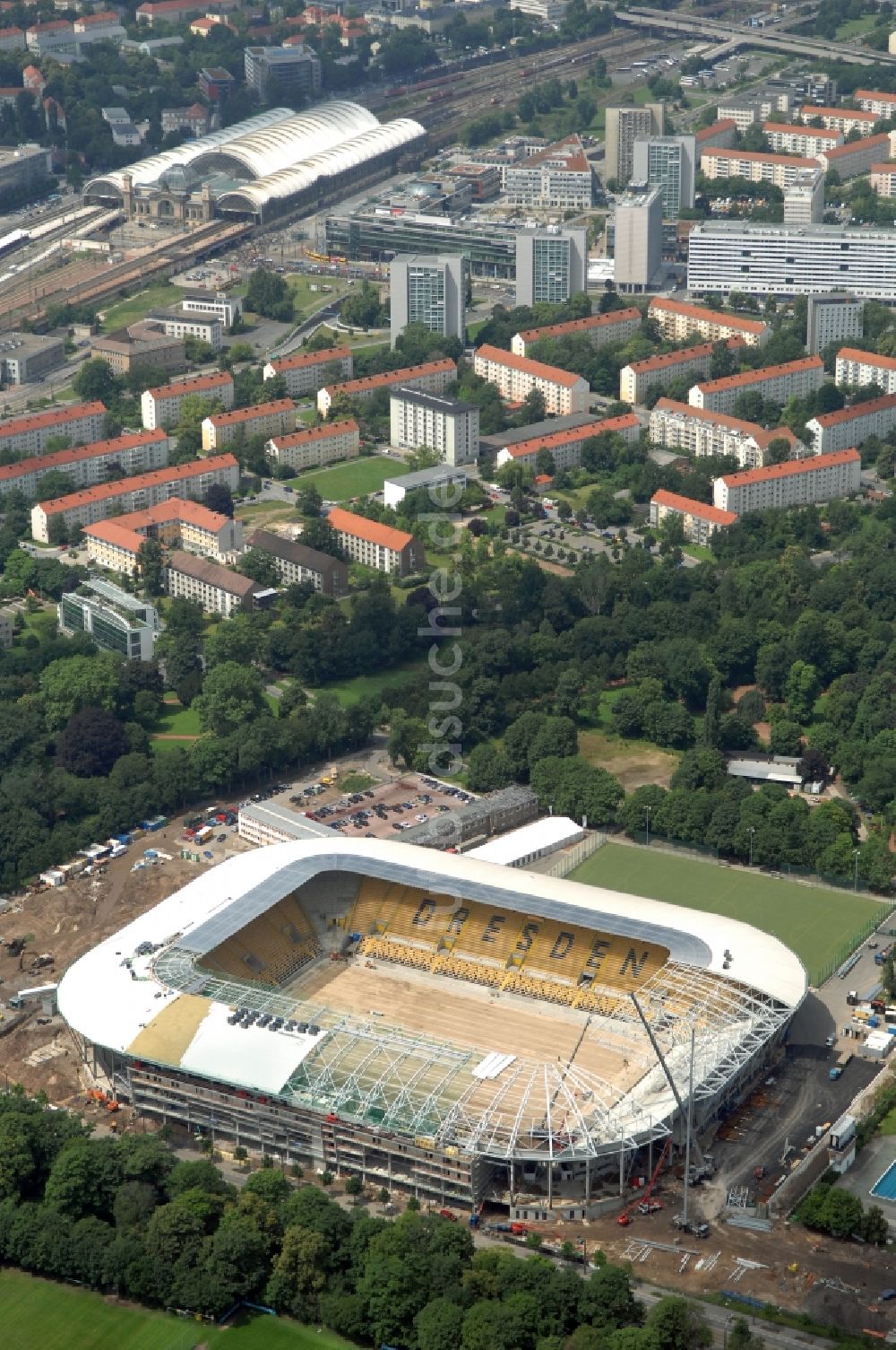 Luftbild Dresden - Baustelle zum Neubau des Stadion DDV-Stadion Dresden im Bundesland Sachsen