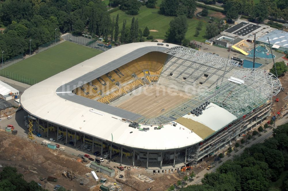 Luftbild Dresden - Baustelle zum Neubau des Stadion DDV-Stadion Dresden im Bundesland Sachsen