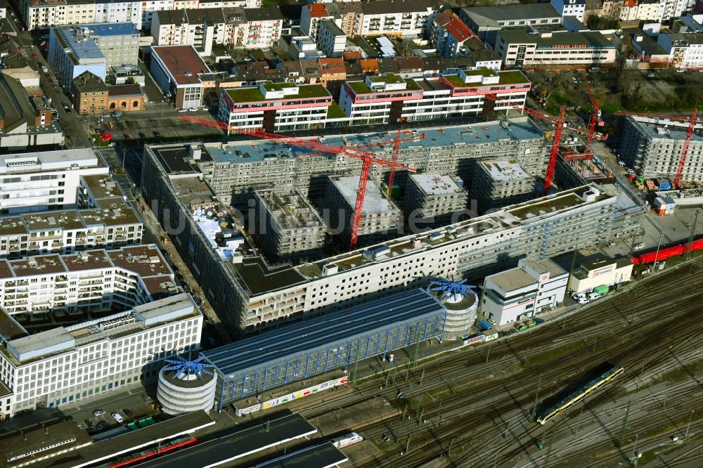 Mannheim aus der Vogelperspektive: Baustelle zum Neubau eines Stadtquartiers Kepler-Quartier am Hauptbahnhof in Mannheim im Bundesland Baden-Württemberg, Deutschland