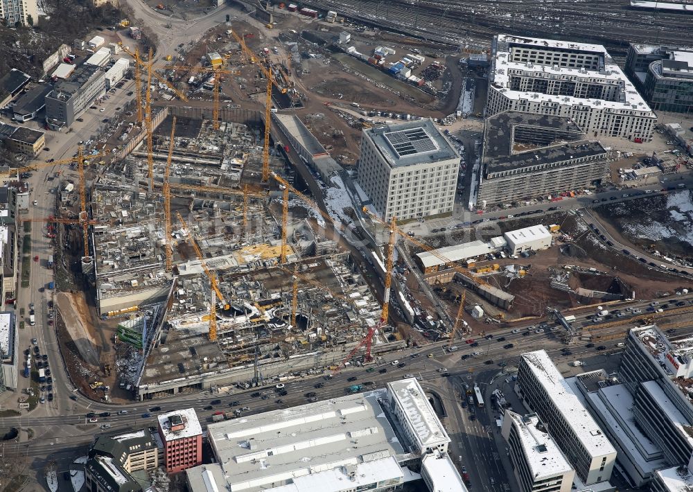 Luftbild Stuttgart - Baustelle zum Neubau des Stadtteilzentrums und Einkaufszentrum Milaneo im Zentrum der Landeshauptstadt Stuttgart im Bundesland Baden-Württemberg BW