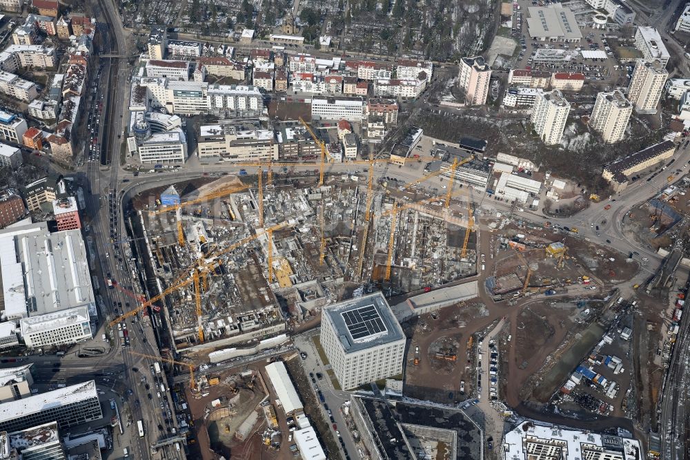 Stuttgart aus der Vogelperspektive: Baustelle zum Neubau des Stadtteilzentrums und Einkaufszentrum Milaneo im Zentrum der Landeshauptstadt Stuttgart im Bundesland Baden-Württemberg BW