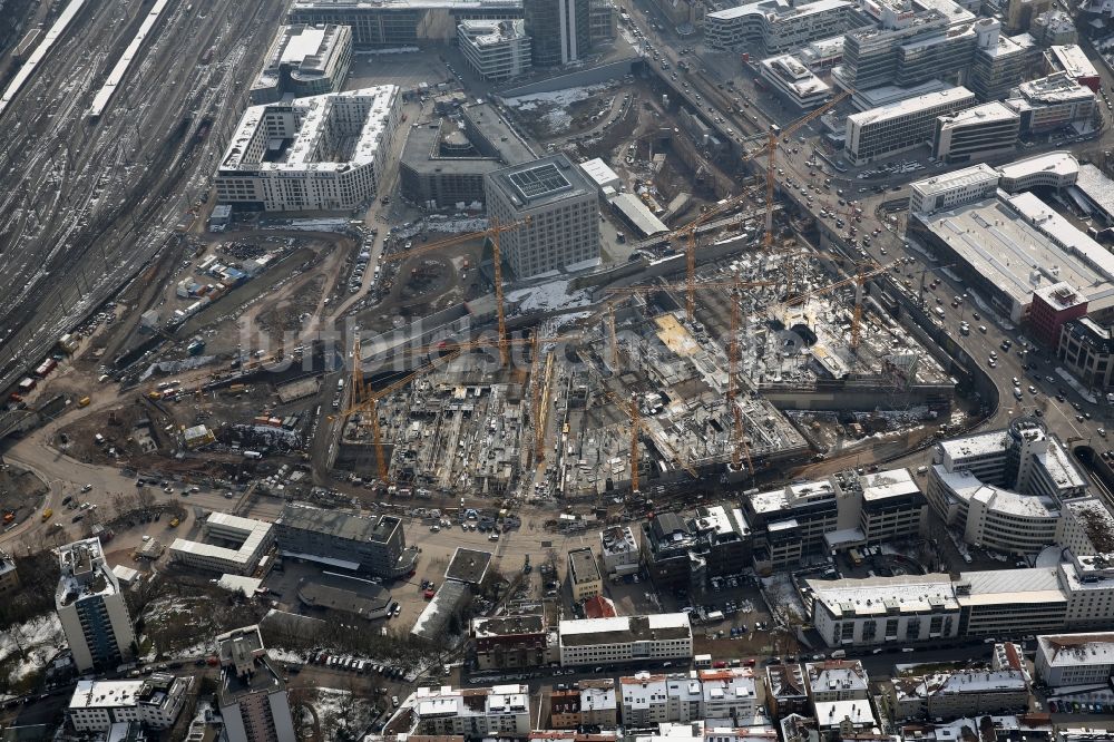 Stuttgart aus der Vogelperspektive: Baustelle zum Neubau des Stadtteilzentrums und Einkaufszentrum Milaneo im Zentrum der Landeshauptstadt Stuttgart im Bundesland Baden-Württemberg BW