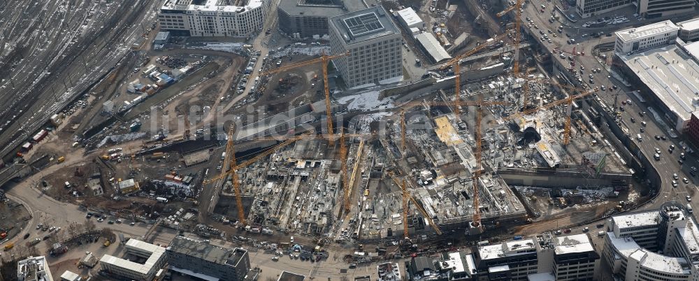 Luftbild Stuttgart - Baustelle zum Neubau des Stadtteilzentrums und Einkaufszentrum Milaneo im Zentrum der Landeshauptstadt Stuttgart im Bundesland Baden-Württemberg BW