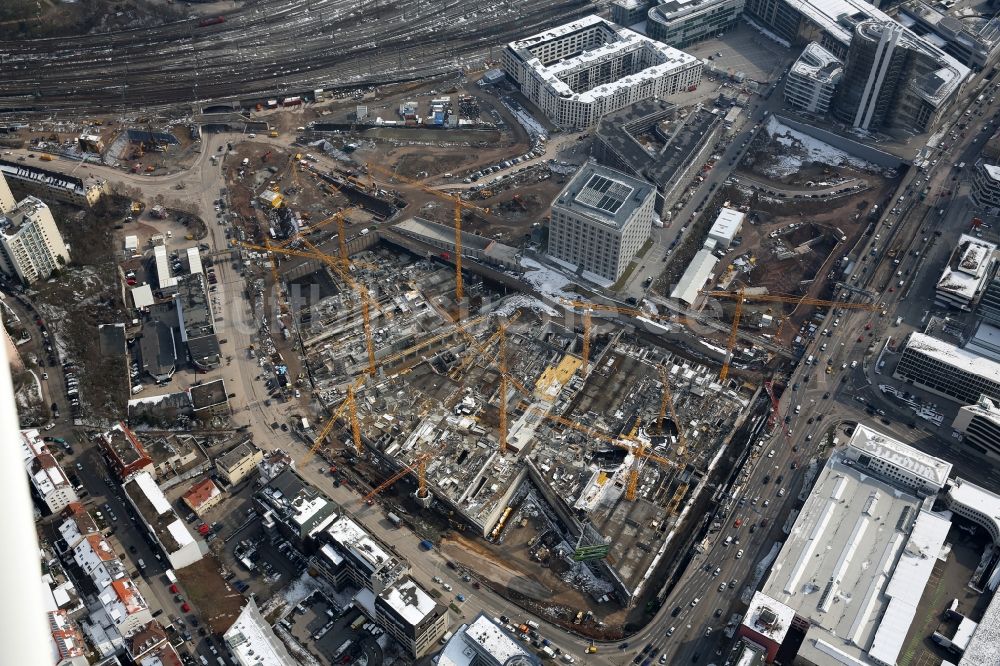 Stuttgart von oben - Baustelle zum Neubau des Stadtteilzentrums und Einkaufszentrum Milaneo im Zentrum der Landeshauptstadt Stuttgart im Bundesland Baden-Württemberg BW