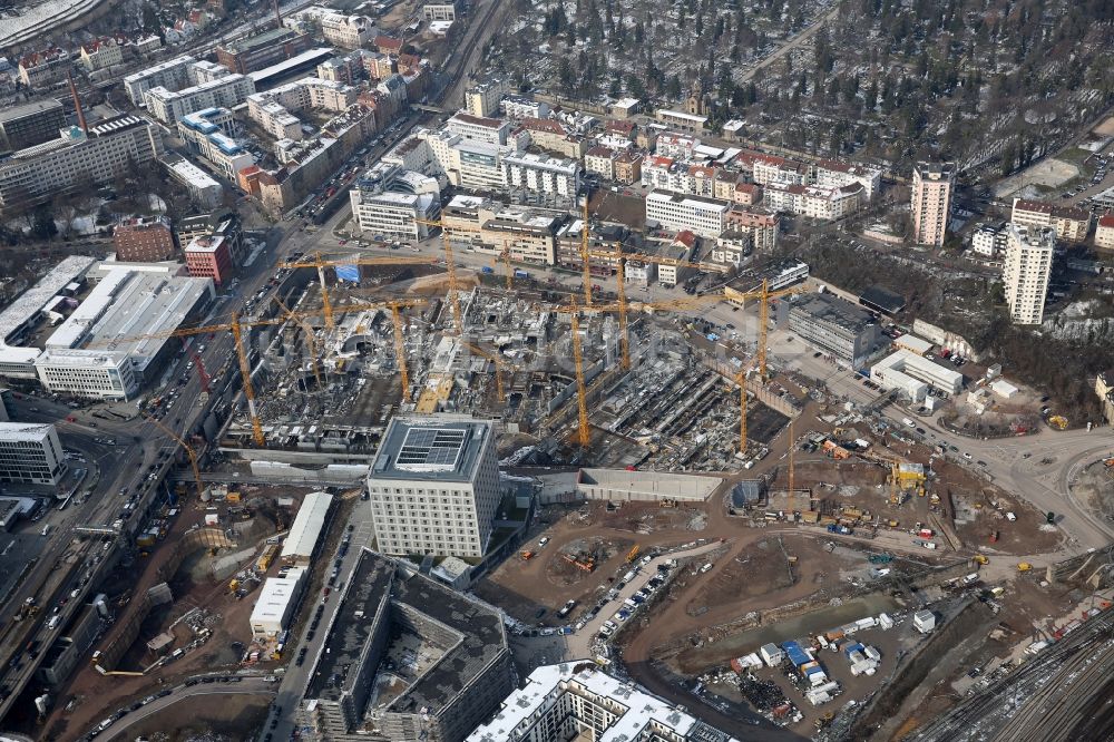 Luftbild Stuttgart - Baustelle zum Neubau des Stadtteilzentrums und Einkaufszentrum Milaneo im Zentrum der Landeshauptstadt Stuttgart im Bundesland Baden-Württemberg BW