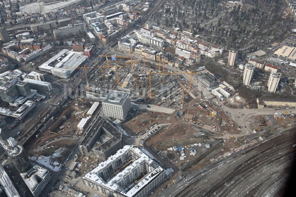 Stuttgart von oben - Baustelle zum Neubau des Stadtteilzentrums und Einkaufszentrum Milaneo im Zentrum der Landeshauptstadt Stuttgart im Bundesland Baden-Württemberg BW