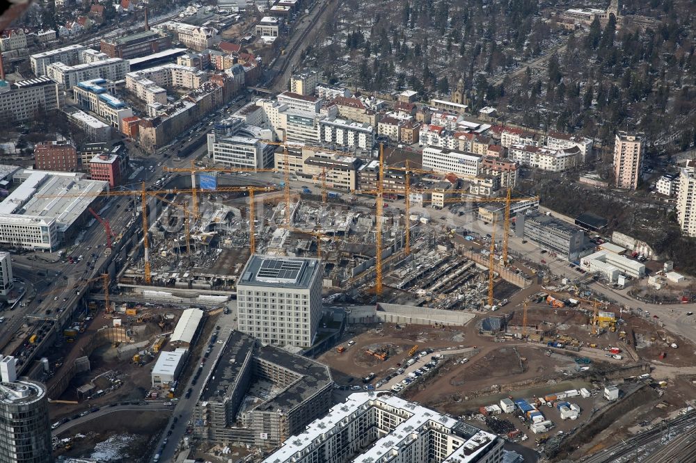 Luftbild Stuttgart - Baustelle zum Neubau des Stadtteilzentrums und Einkaufszentrum Milaneo im Zentrum der Landeshauptstadt Stuttgart im Bundesland Baden-Württemberg BW